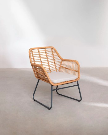 Location Salon de Jardin 4 Places en Rotin Beige | Style Bohème Chic