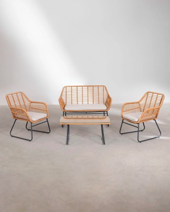 location Salon de jardin 4 places en rotin beige