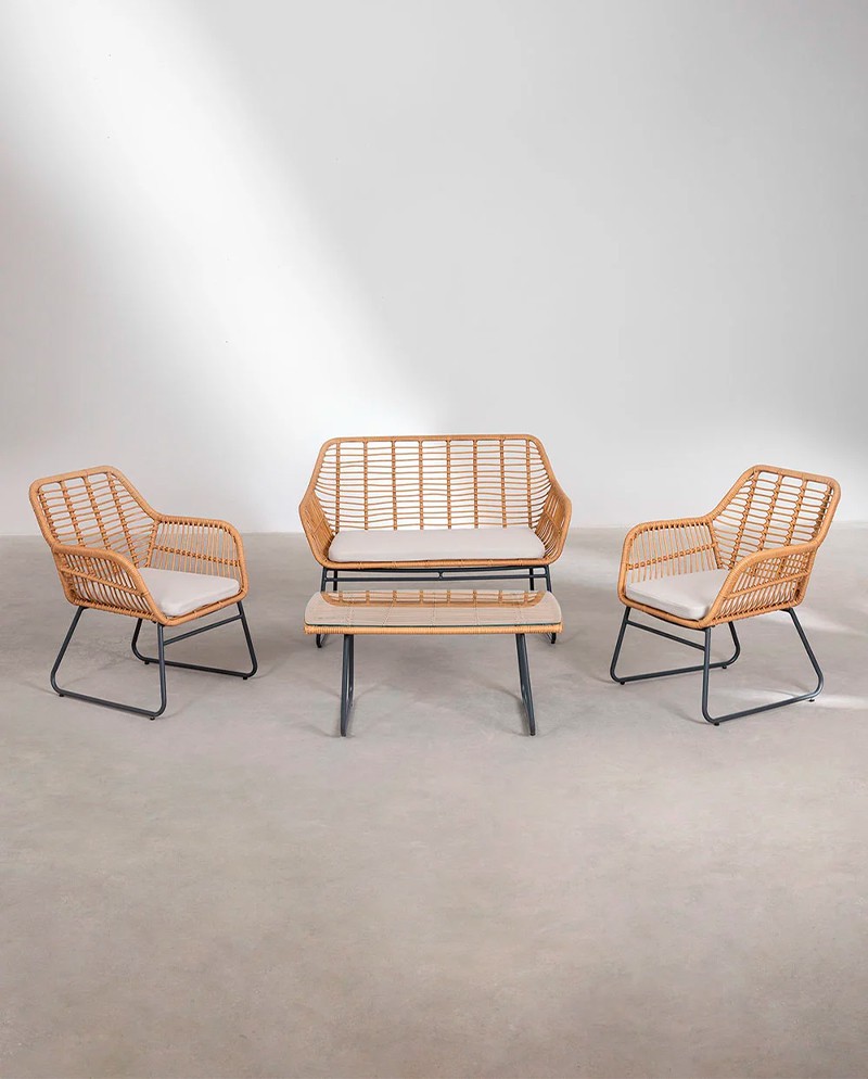 location Salon de jardin 4 places en rotin beige