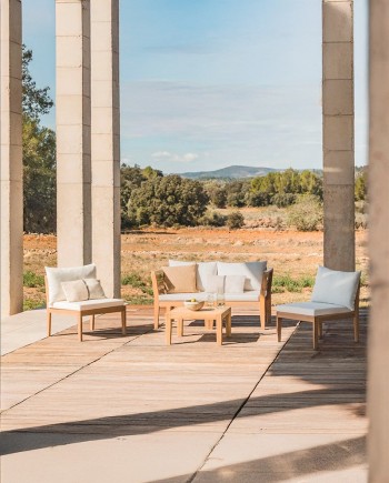 Location Ensemble Salon en Bois d’Acacia | Élégance Naturelle et Confort